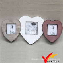 Multi-Colored Wood Vintage Triple Love Heart Shape Lovely Photo Frame